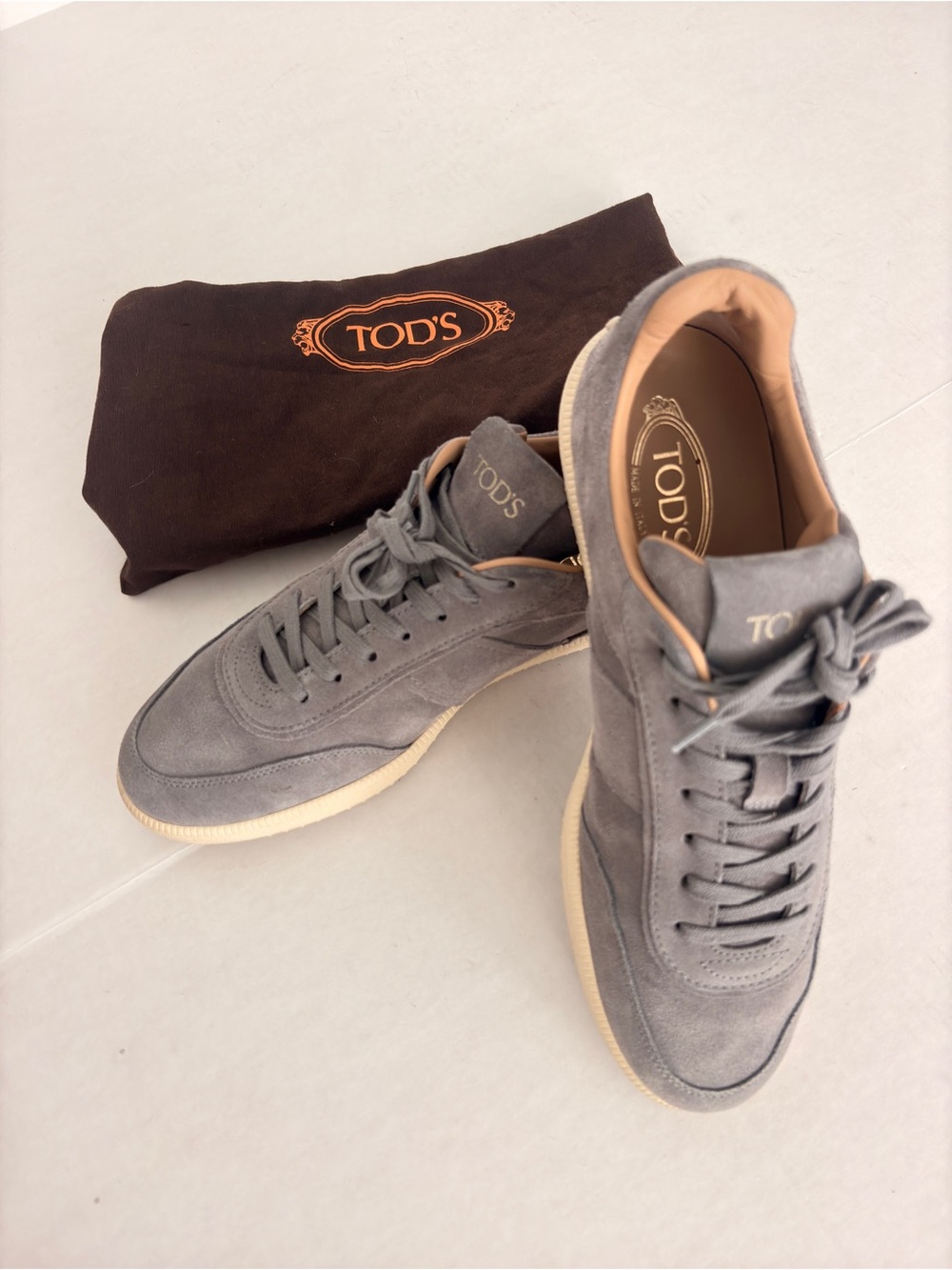 TOD’S Men's Tabs Suede Grey Low-Top Sneakers US 9 Made in Italy - Picture 8 of 12